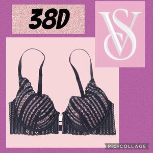 Victoria's Secret Lined Plunge Double Push-Up Bra - Black & blush - NEW!- 38D